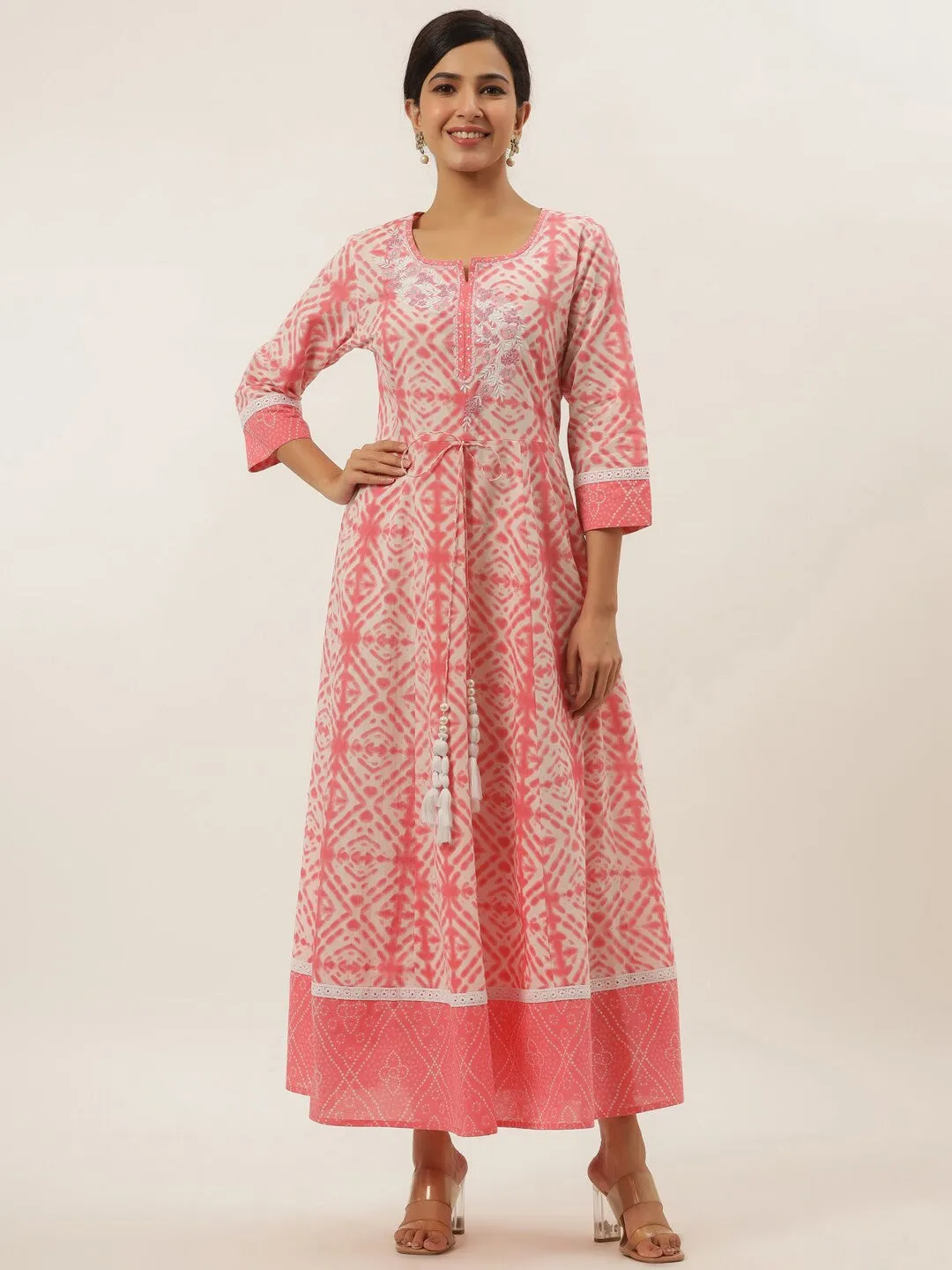 Peach Ethnic Motifs Maxi Dress