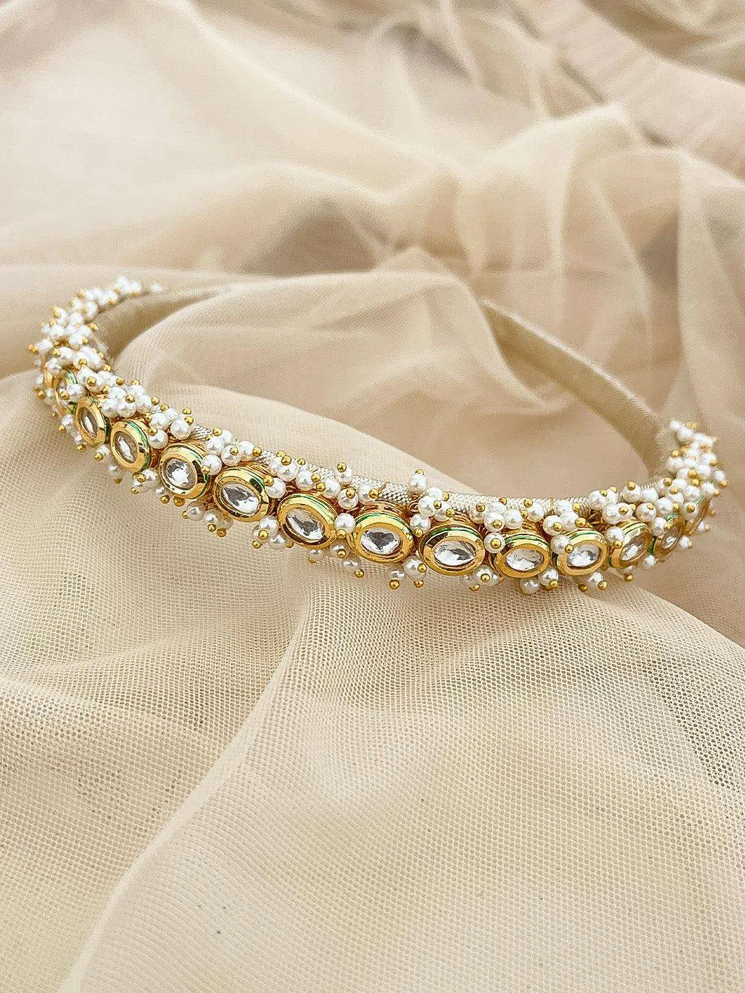 Pearl Embellished Hair Band Beige