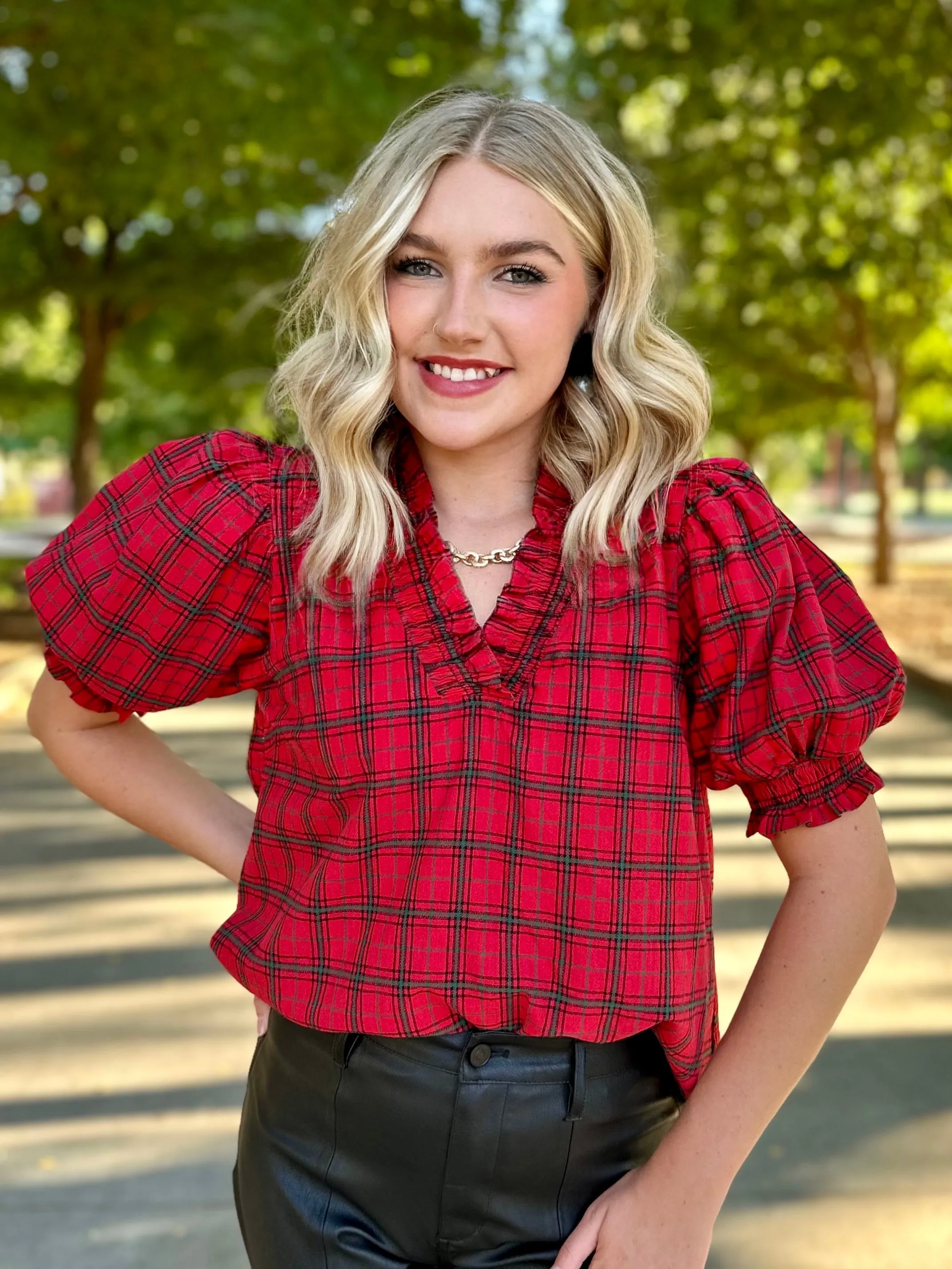 Perfectly Plaid Puff Sleeve Top