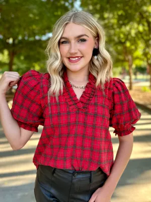 Perfectly Plaid Puff Sleeve Top