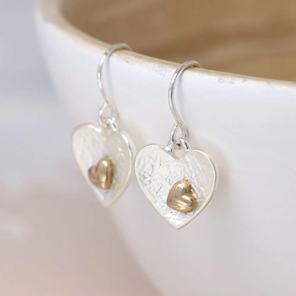 POM 10mm Silver And Gold Plated Double Heart Earrings