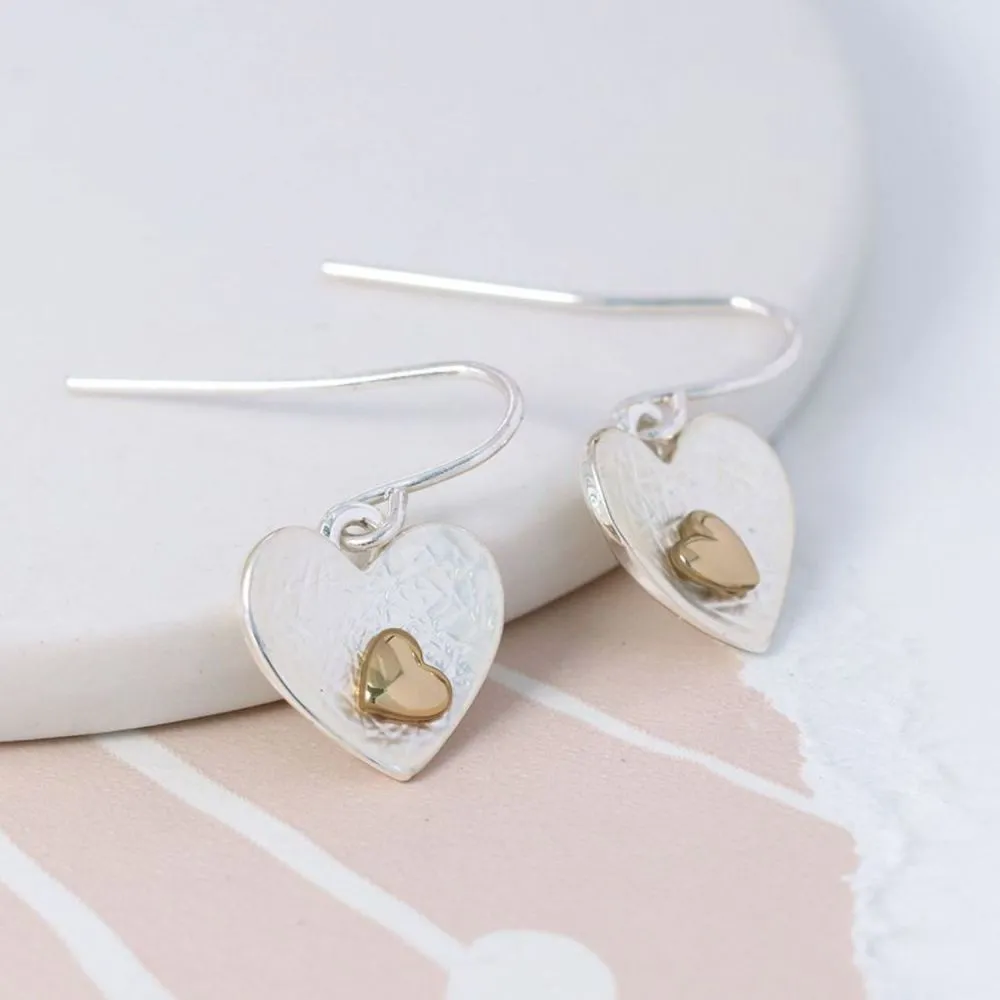 POM 10mm Silver And Gold Plated Double Heart Earrings