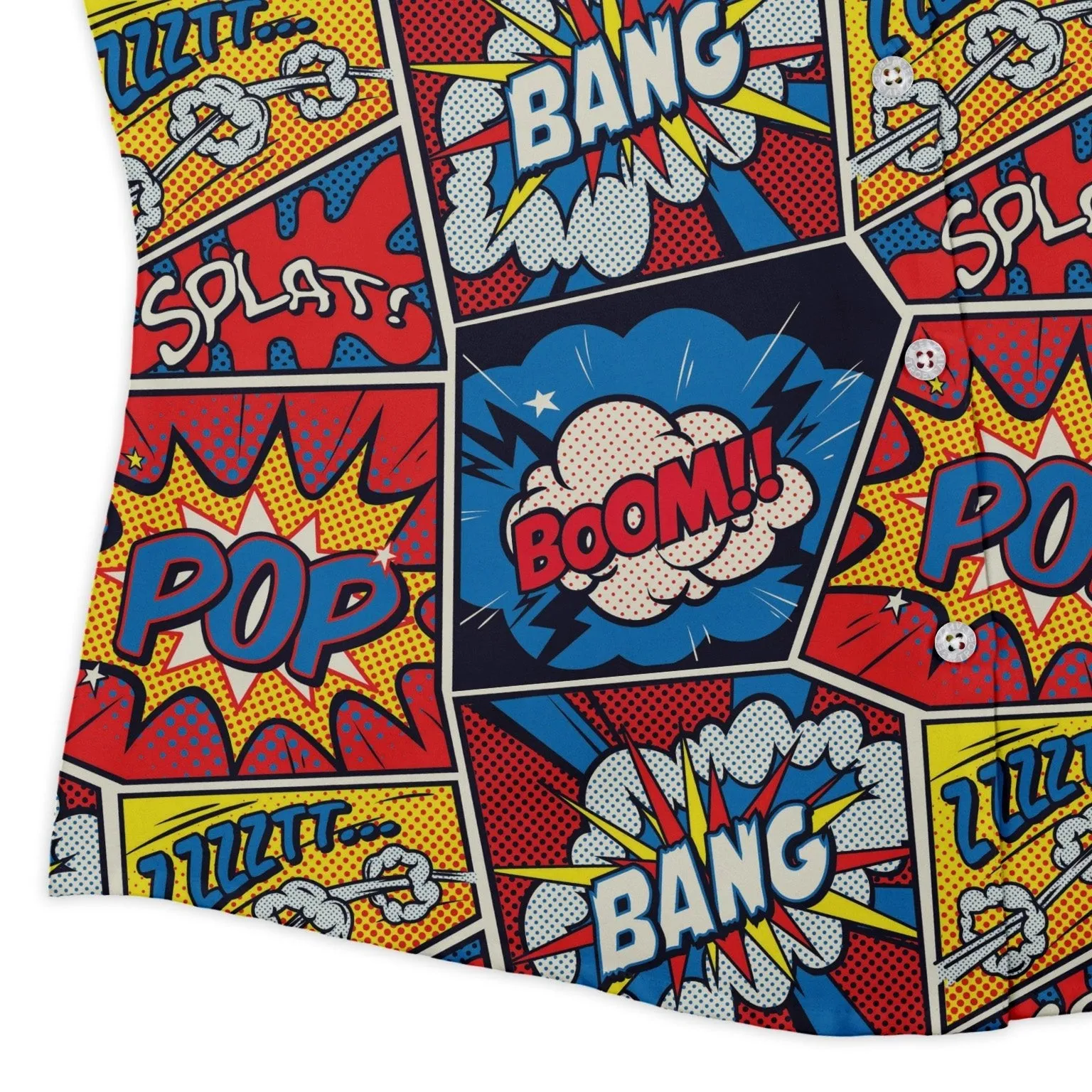 Pop Art Comic Book Red Curvy Button Up Shirt