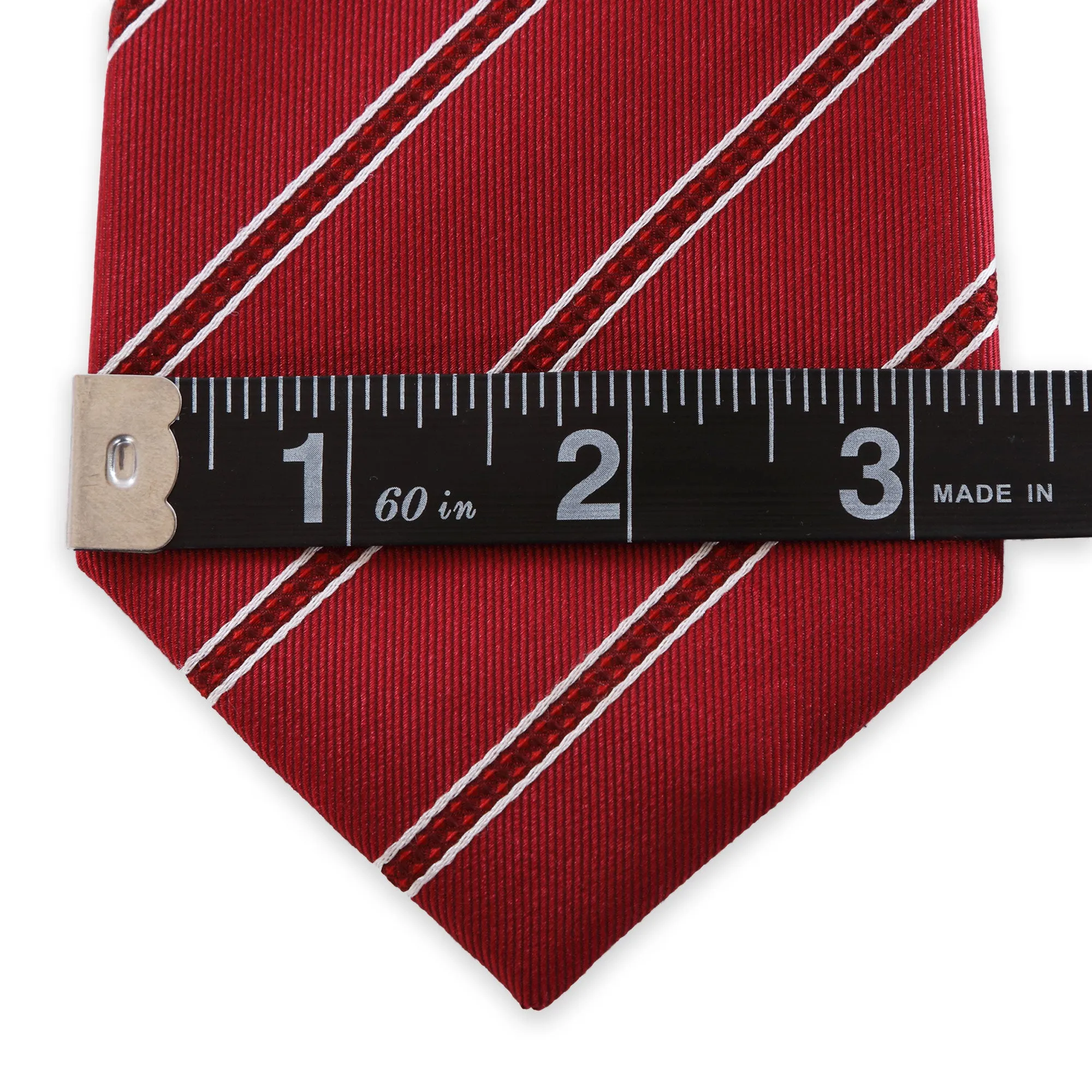 Power Play - Long Red Necktie with Red and White Stripes