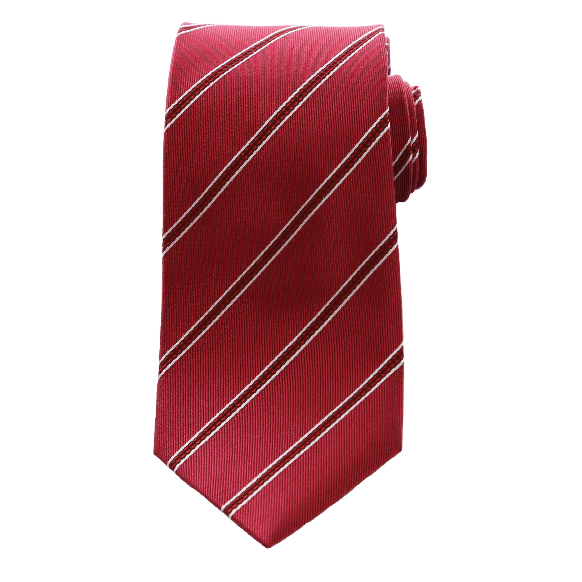 Power Play - Long Red Necktie with Red and White Stripes