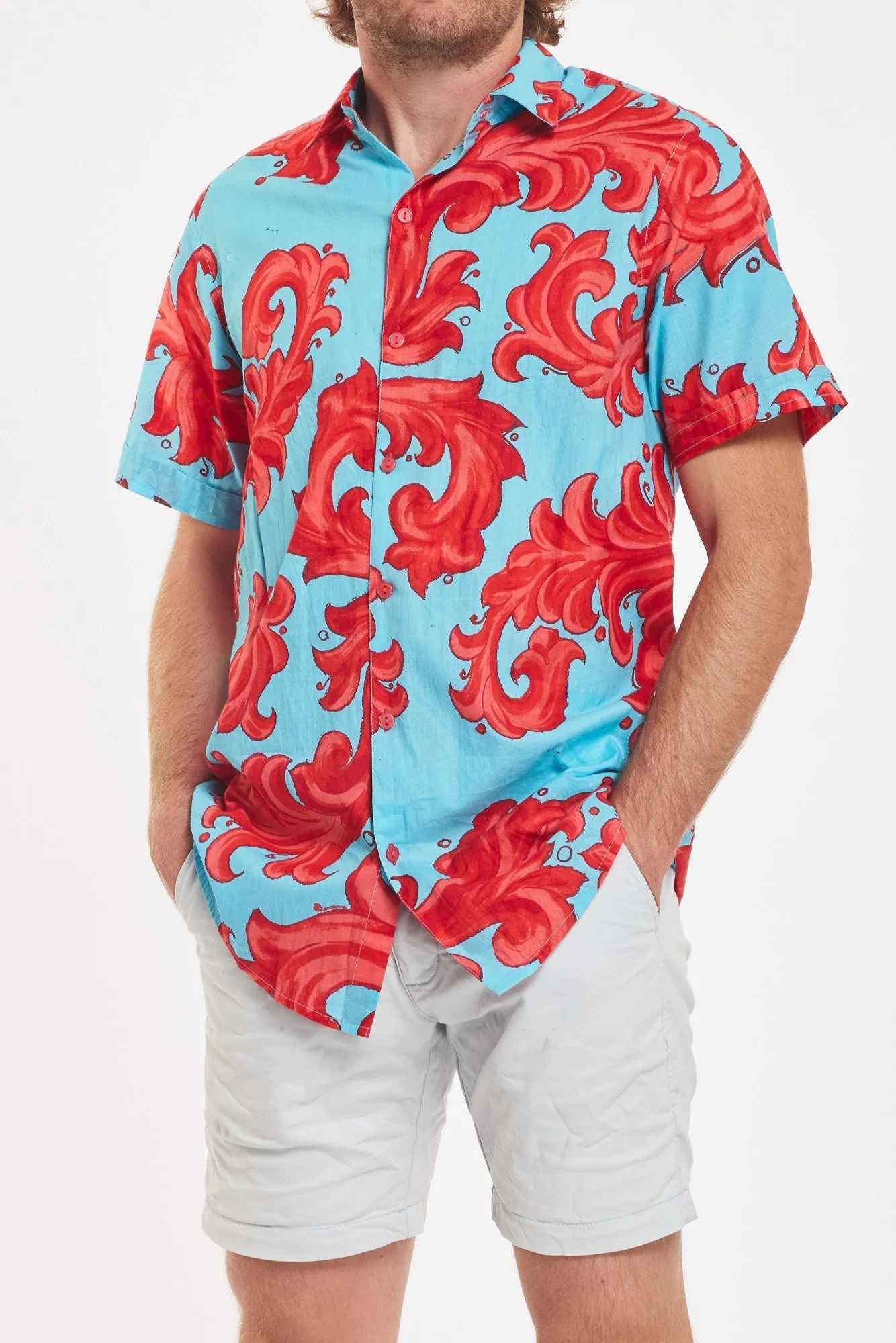 Preorder - Aurelio Men's Shirt Baroque Swirl Blue Red