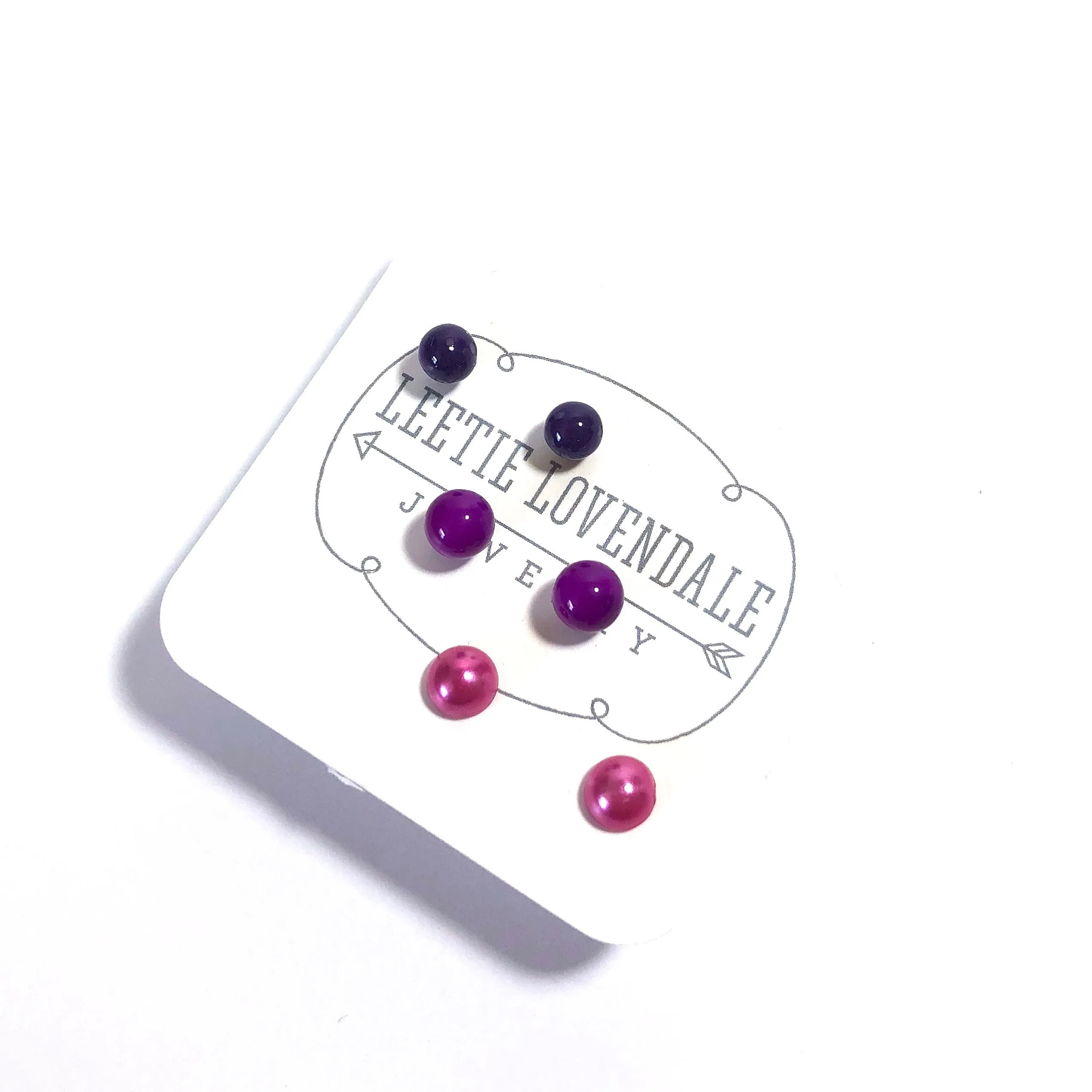 Purple Ombre' Vintage Lucite Tiny Studs Set | 3 Pair of Tonal Earrings