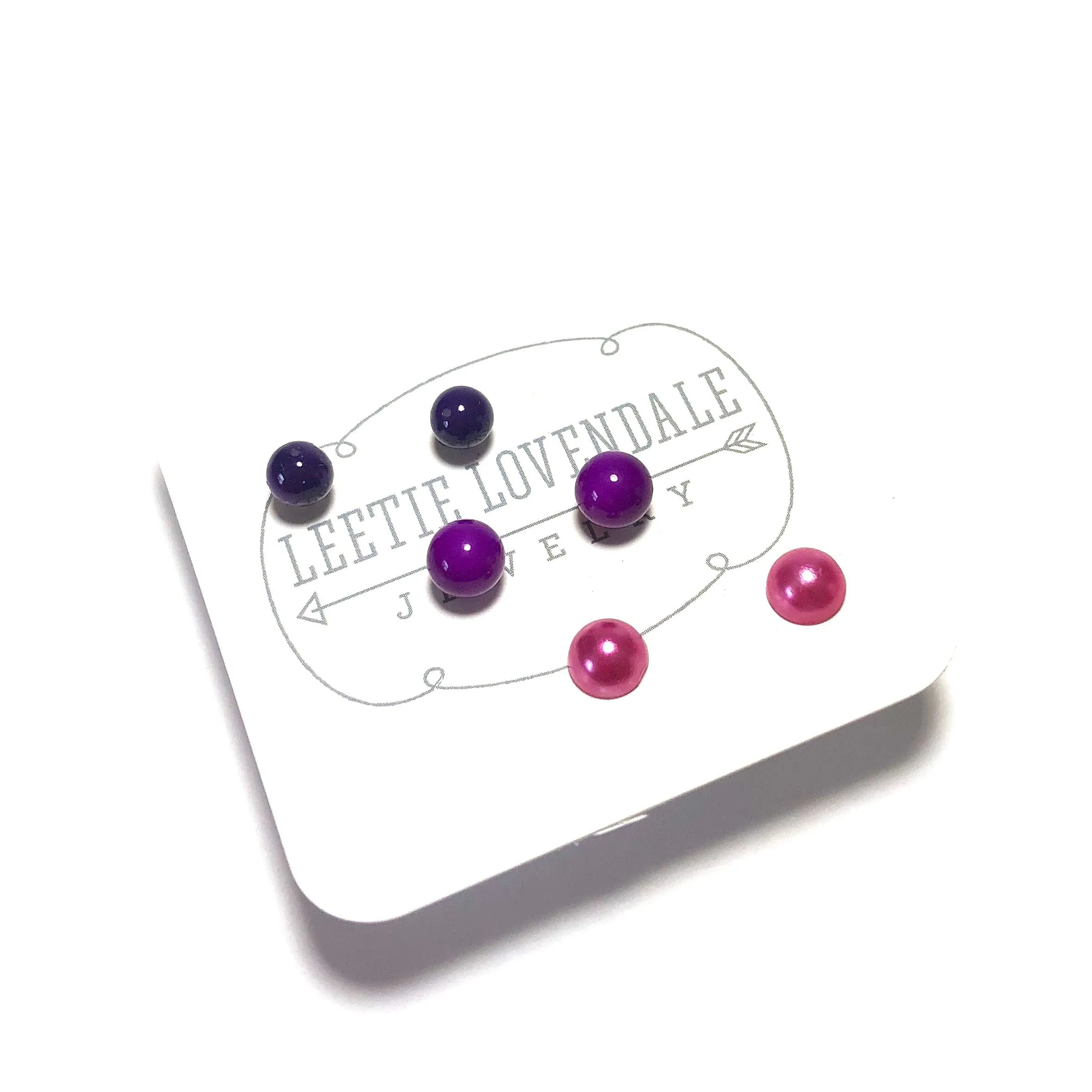 Purple Ombre' Vintage Lucite Tiny Studs Set | 3 Pair of Tonal Earrings