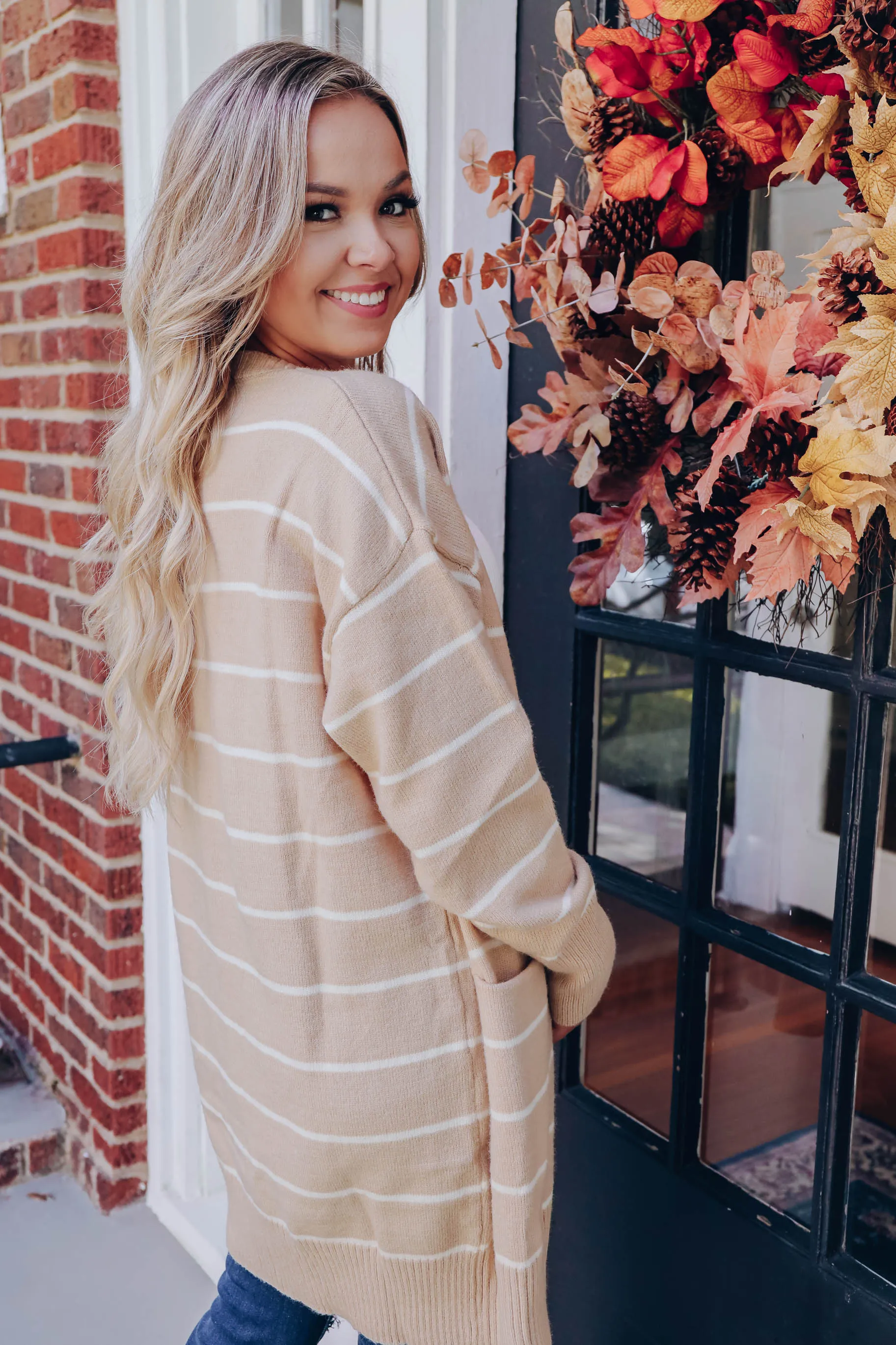 Rainey Button Up Striped Cardigan - Taupe