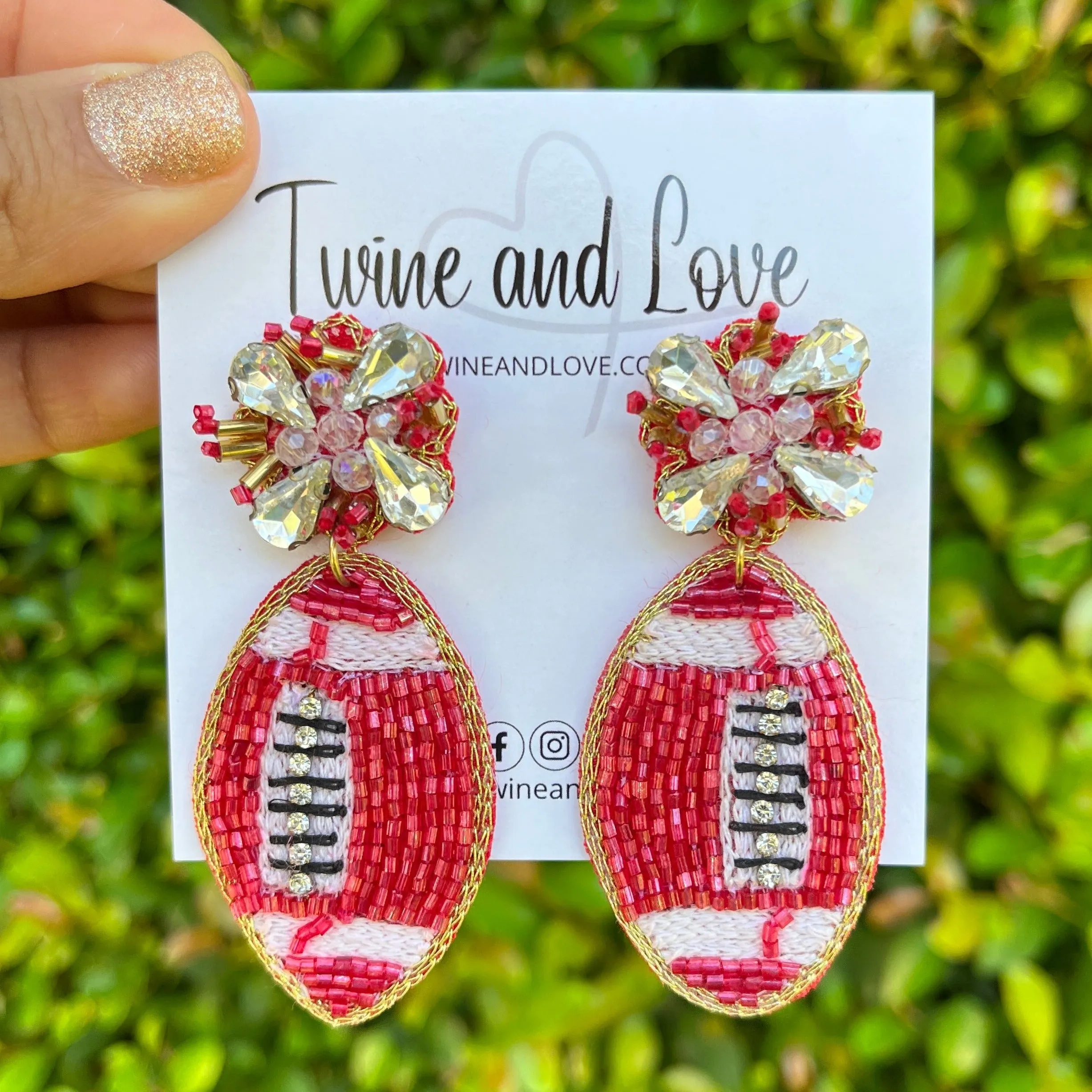 Red Football Beaded Earrings