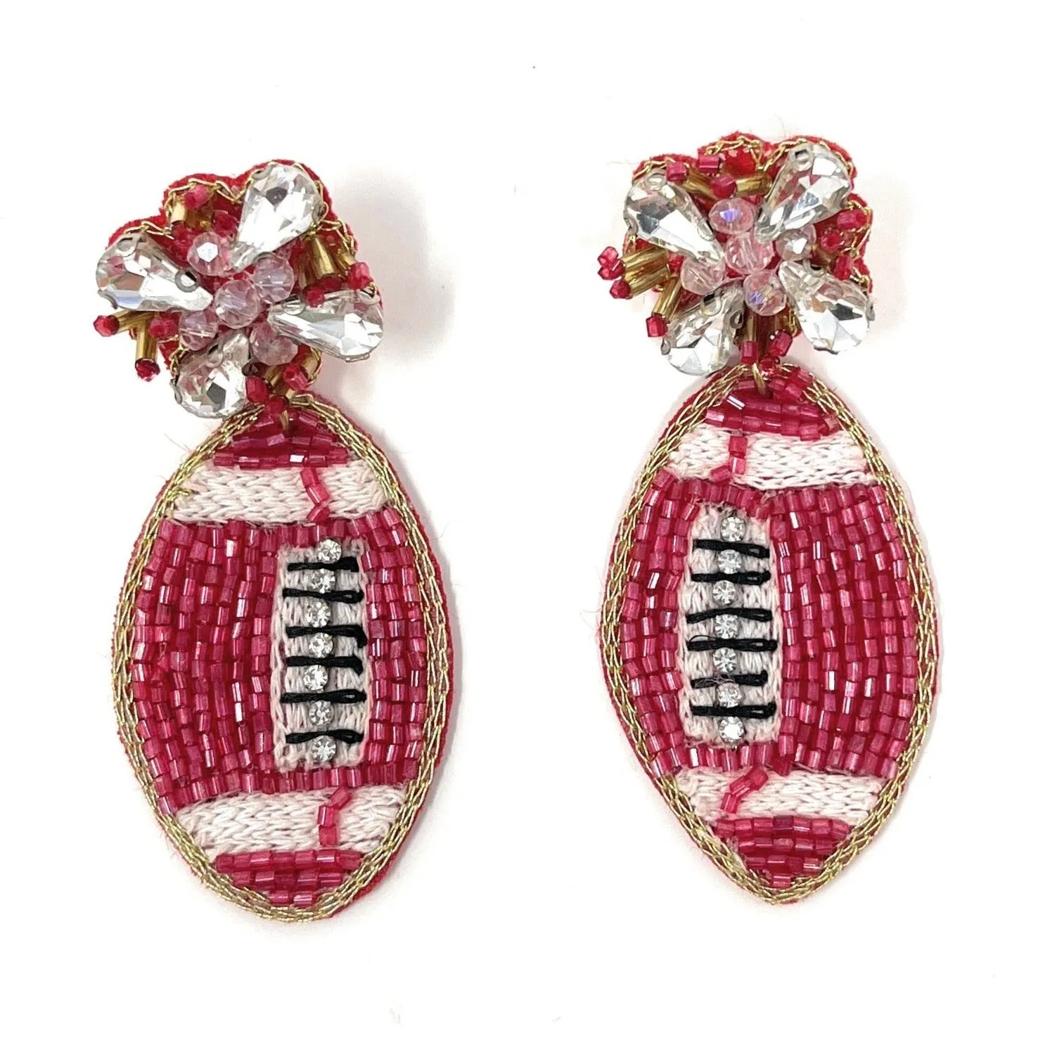 Red Football Beaded Earrings