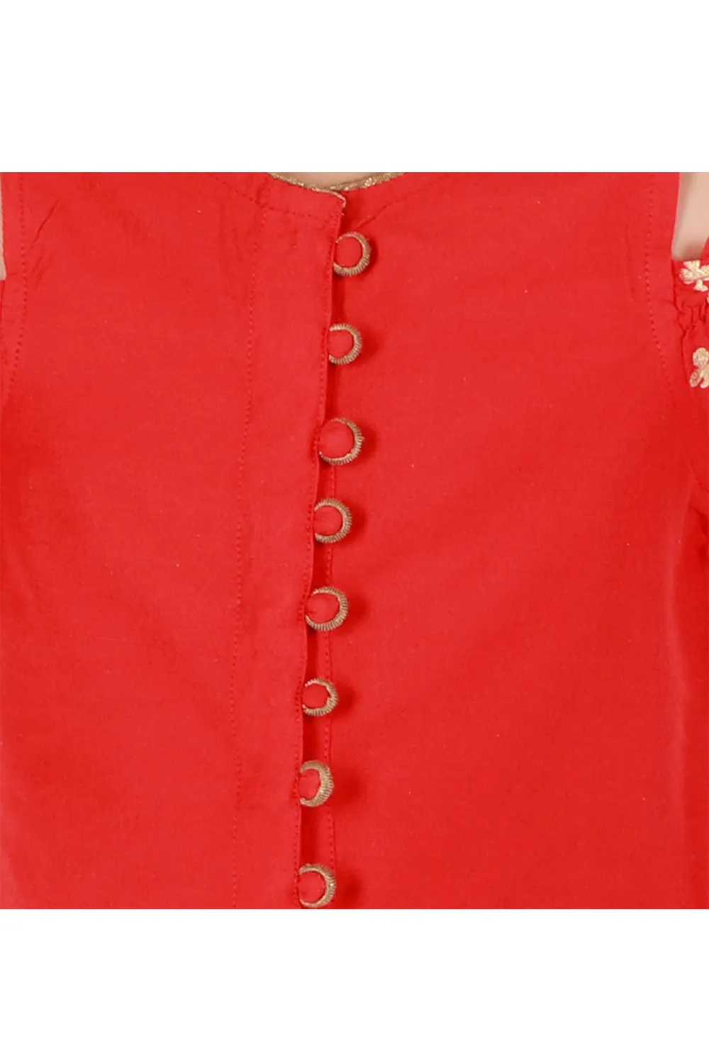 Red Polyester Top With Printed Dhoti Set