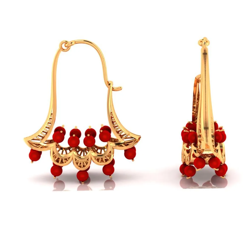 Red Stones And Floral Motifs Set In 22k Gold Earrings