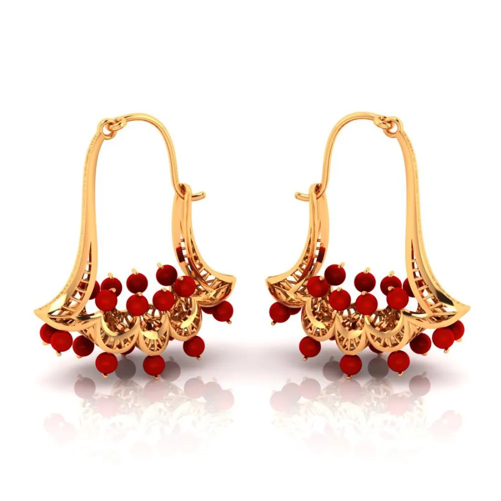 Red Stones And Floral Motifs Set In 22k Gold Earrings