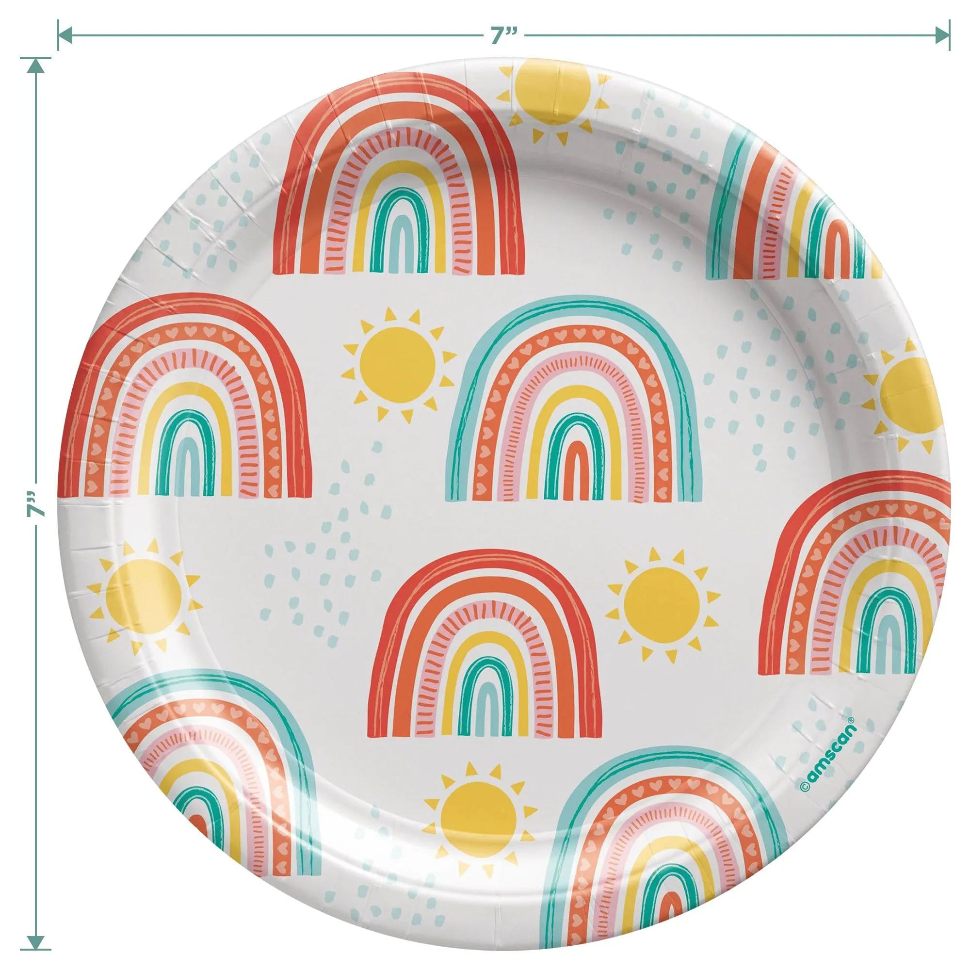 Retro Rainbow Party Pack - Paper Dessert Plates, Luncheon Napkins, Table Cover, and Balloons Set (Serves 16)