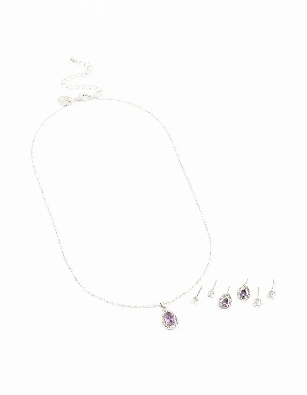 Rhodium Purple & Silver  Pear Earring & Necklace Set