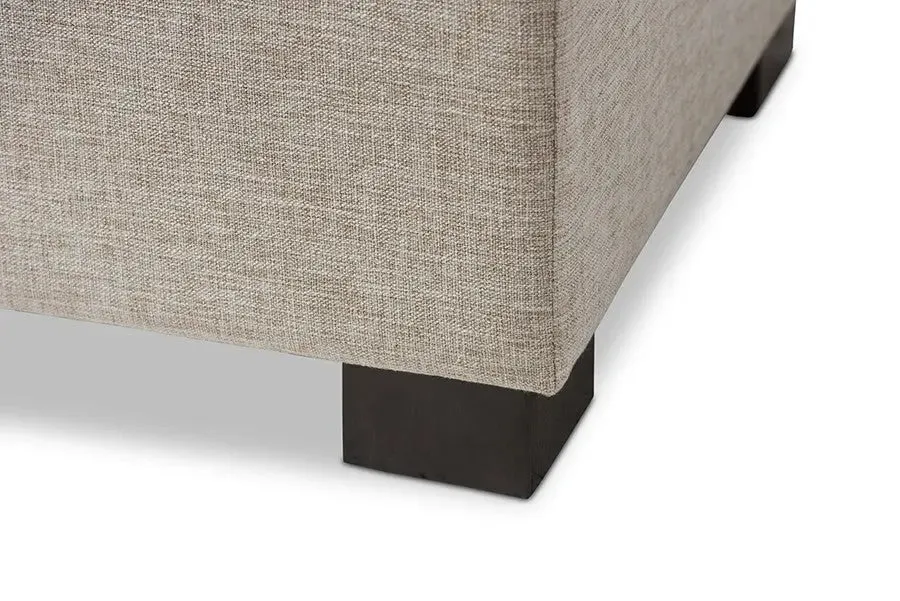 Roanoke Beige Fabric Upholstered Grid-Tufting Storage Ottoman Bench