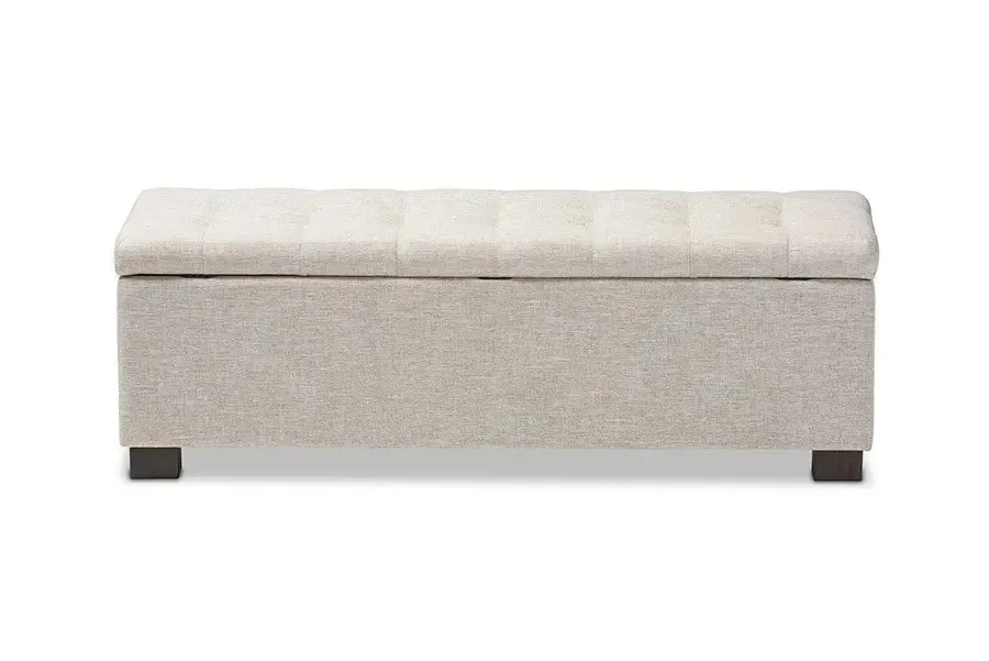 Roanoke Beige Fabric Upholstered Grid-Tufting Storage Ottoman Bench