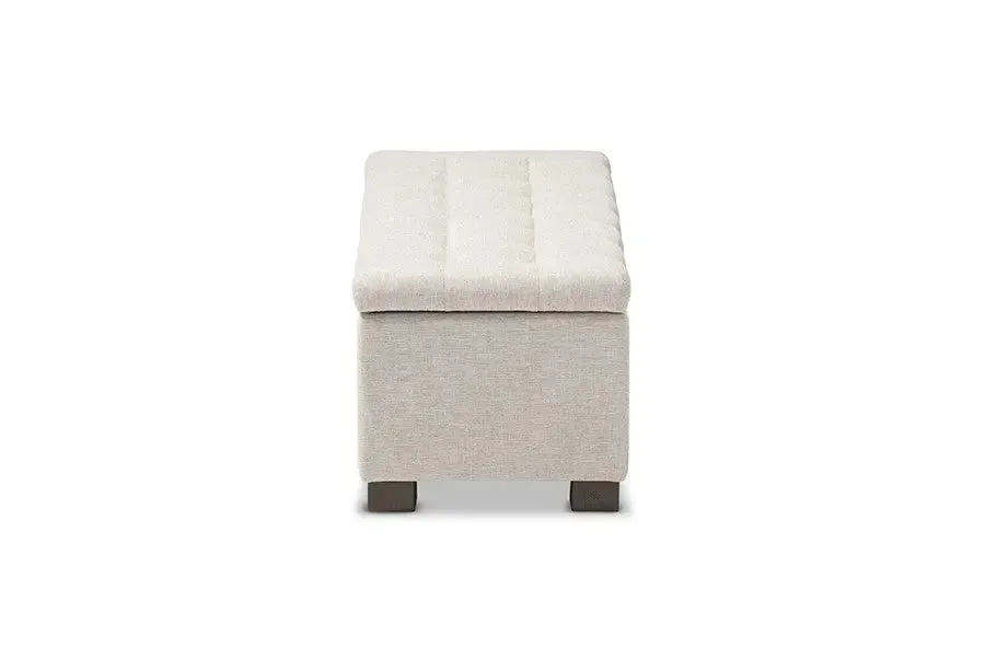 Roanoke Beige Fabric Upholstered Grid-Tufting Storage Ottoman Bench