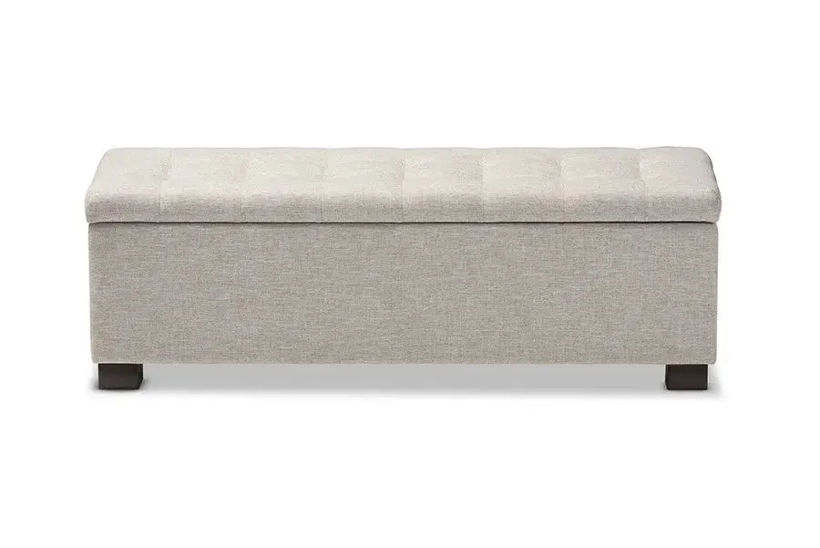 Roanoke Beige Fabric Upholstered Grid-Tufting Storage Ottoman Bench