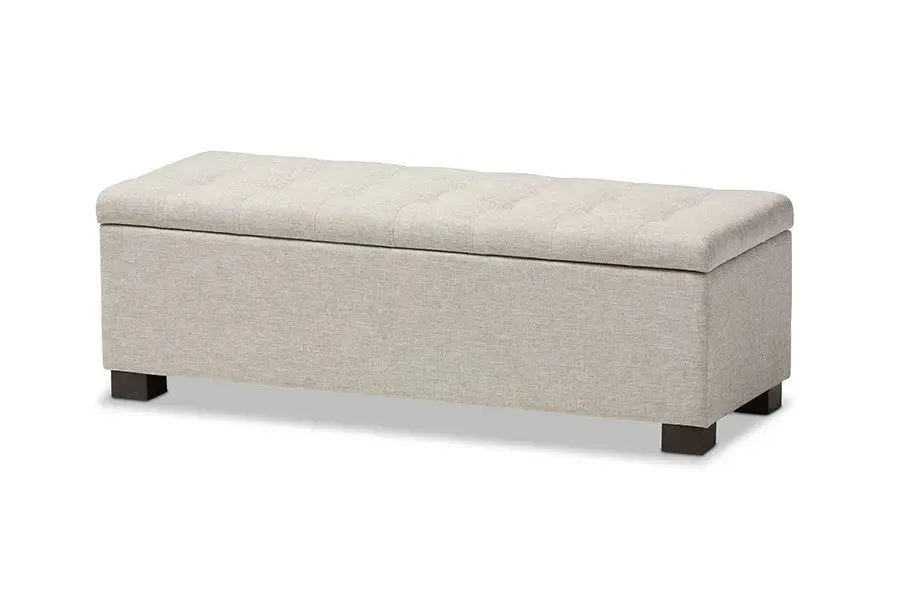 Roanoke Beige Fabric Upholstered Grid-Tufting Storage Ottoman Bench