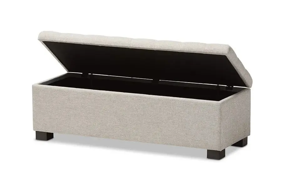 Roanoke Beige Fabric Upholstered Grid-Tufting Storage Ottoman Bench