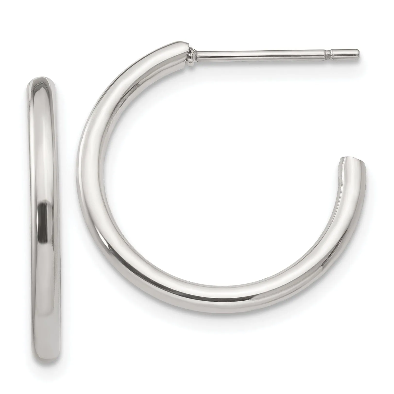 Stainless Steel J Hoop Post Earrings 16MM Diameter