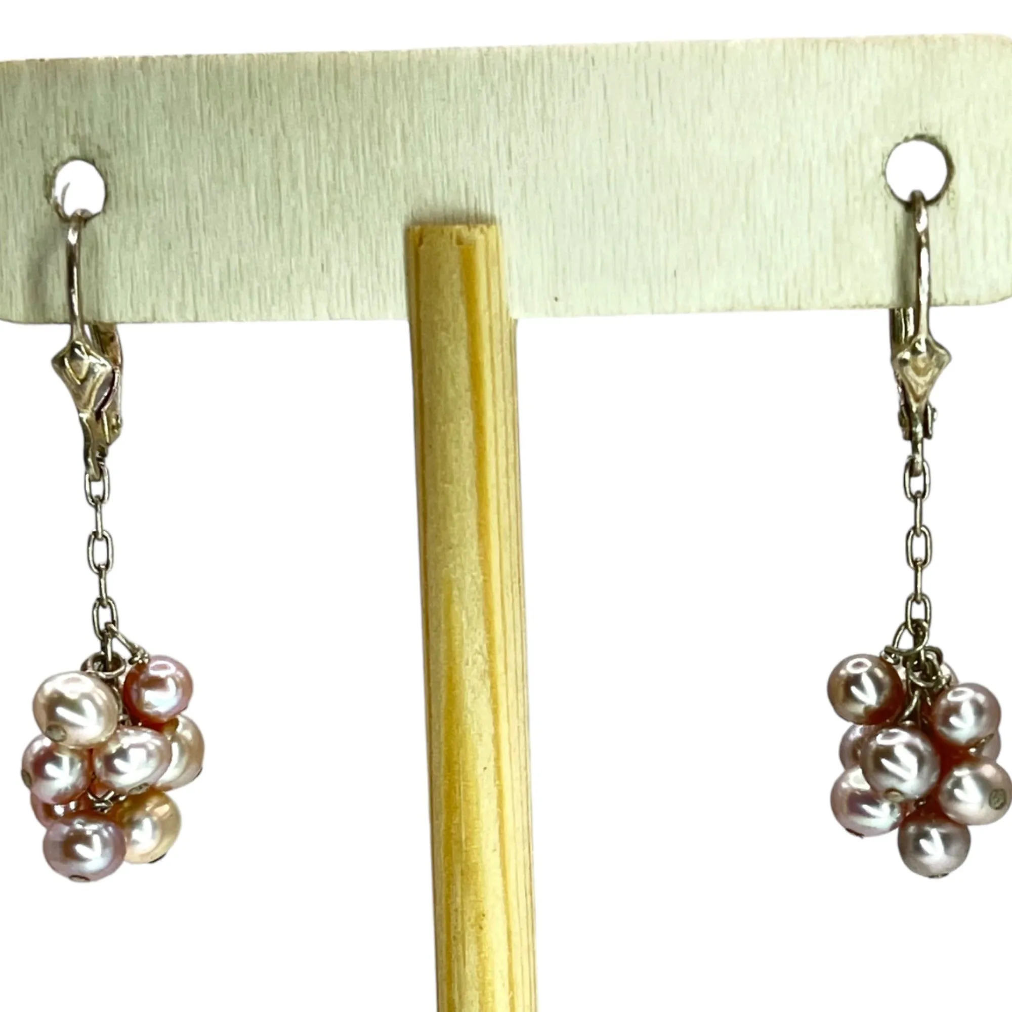 Sterling Silver Beaded Cluster Freshwater Pearl Drop Dangle Earrings Colorful