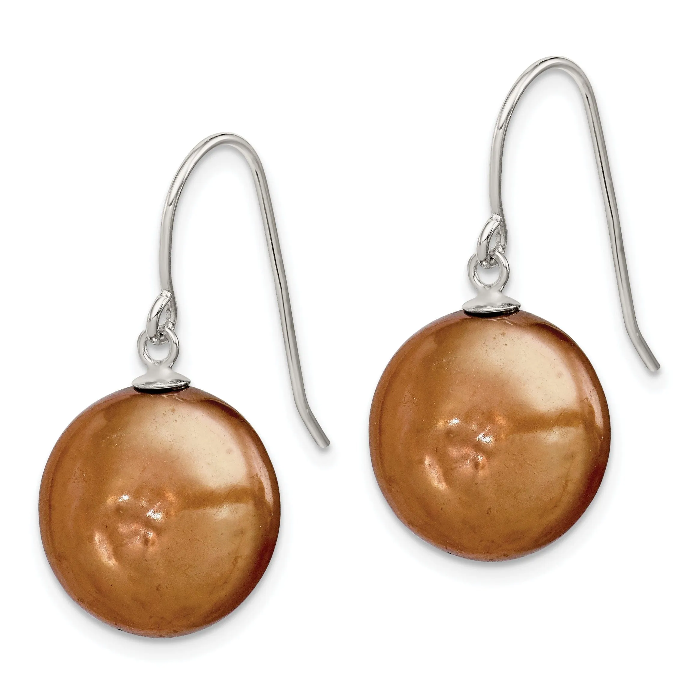 Sterling Silver Brown Coin Pearl Drop Earrings