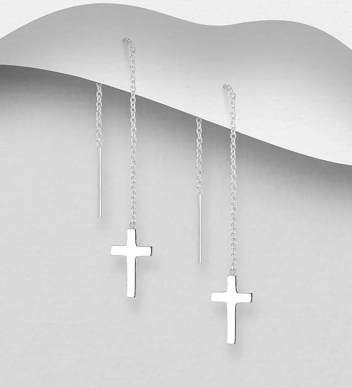 Sterling Silver Cross Threader Earrings