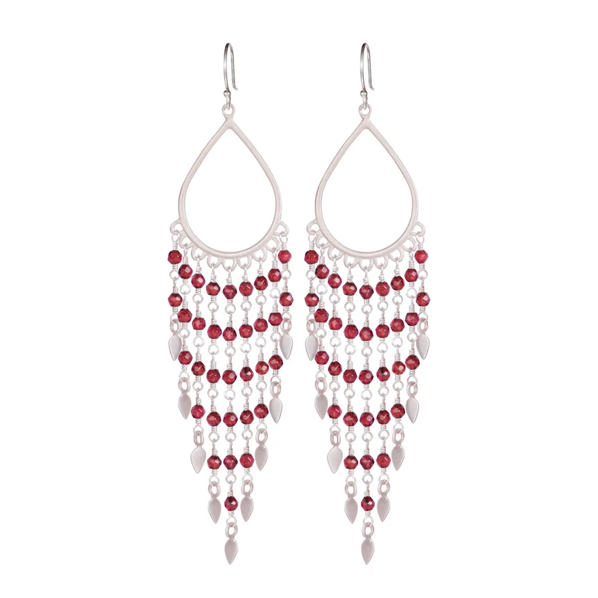 Sterling Silver Teardrop Garnet Fringe Earrings