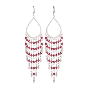 Sterling Silver Teardrop Garnet Fringe Earrings