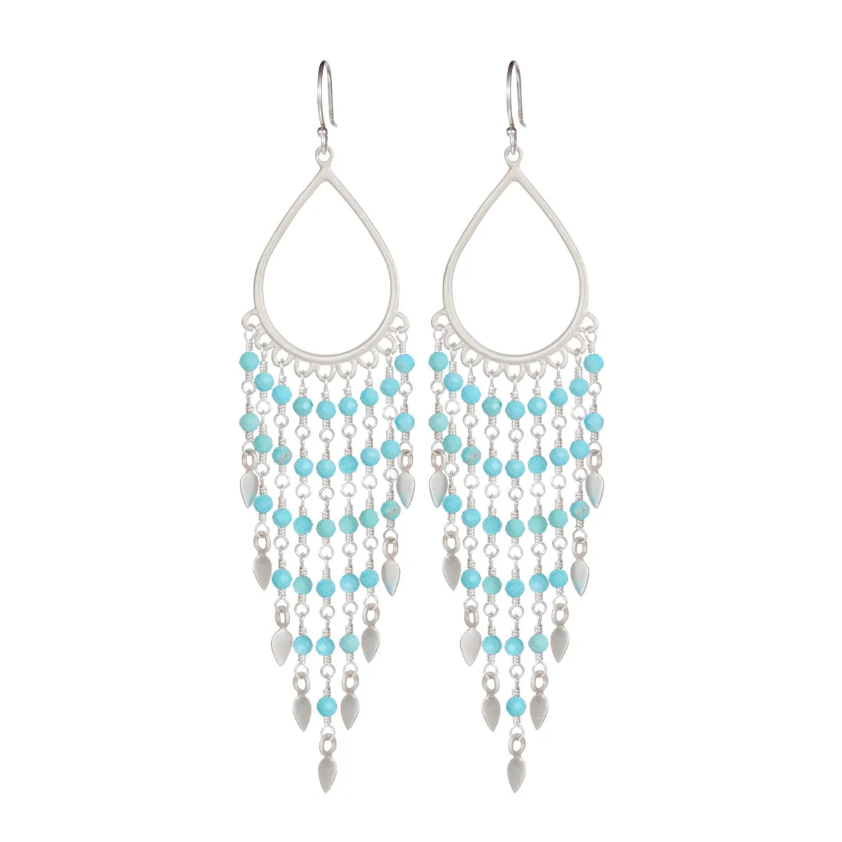 Sterling Silver Teardrop Turquoise Fringe Earrings