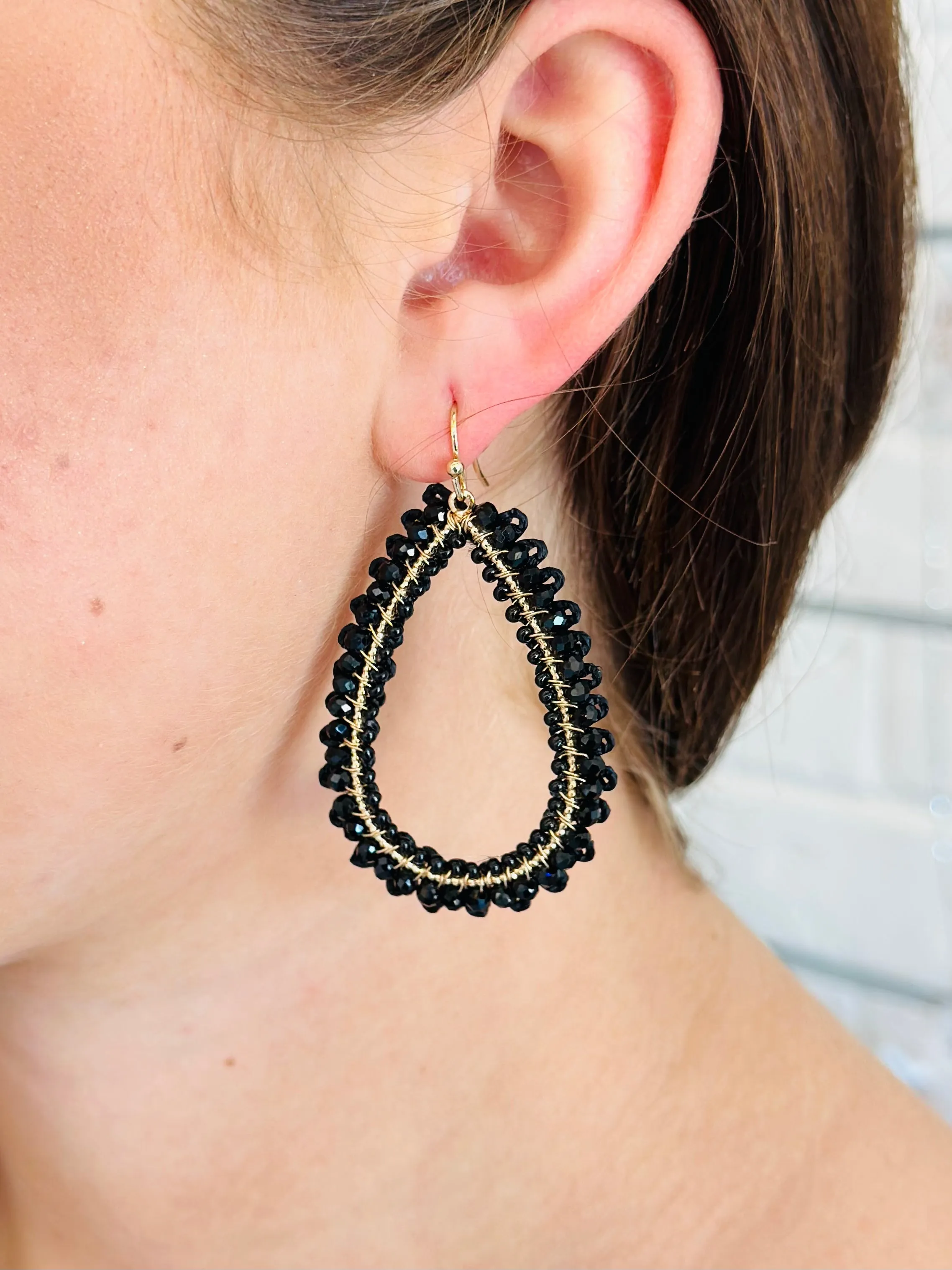 Teardrop Raffia and Bead Earrings