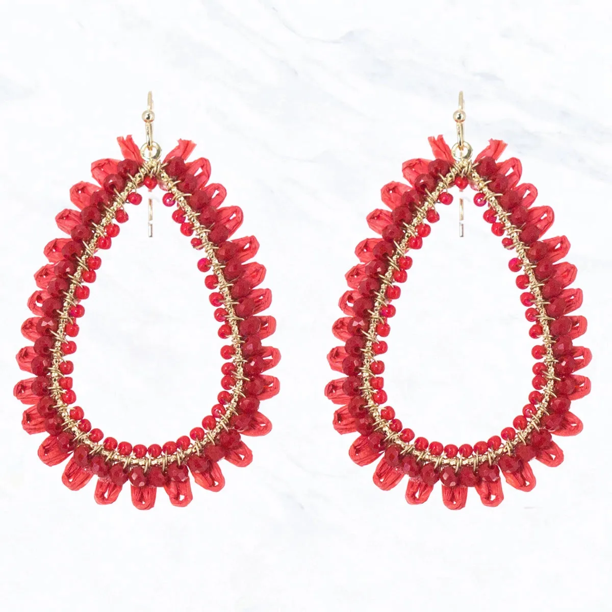 Teardrop Raffia and Bead Earrings