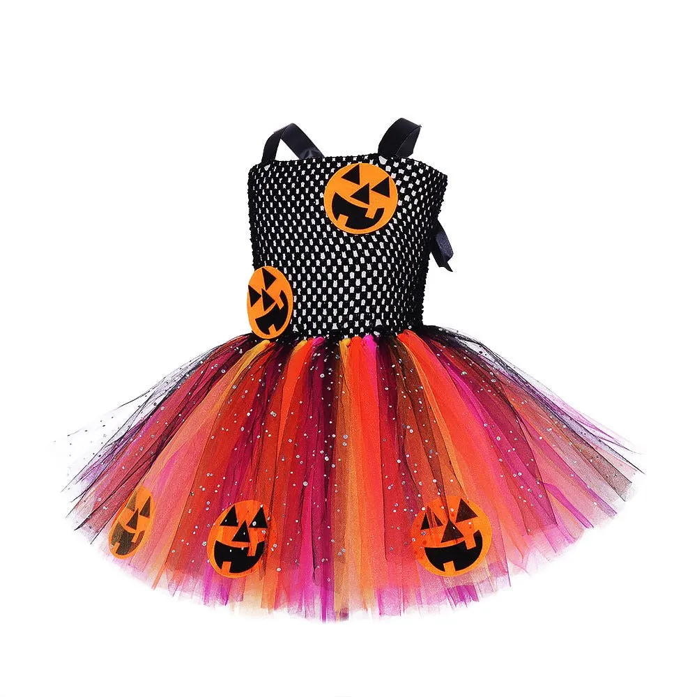 Toddler/Kid Girl's Halloween One-Piece Dress with Pumpkin Design