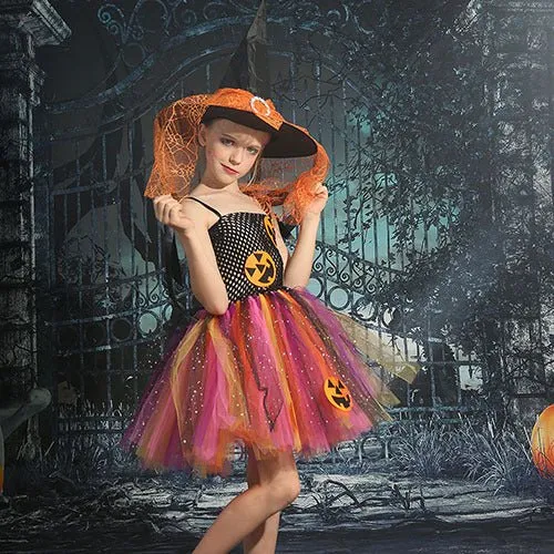 Toddler/Kid Girl's Halloween One-Piece Dress with Pumpkin Design