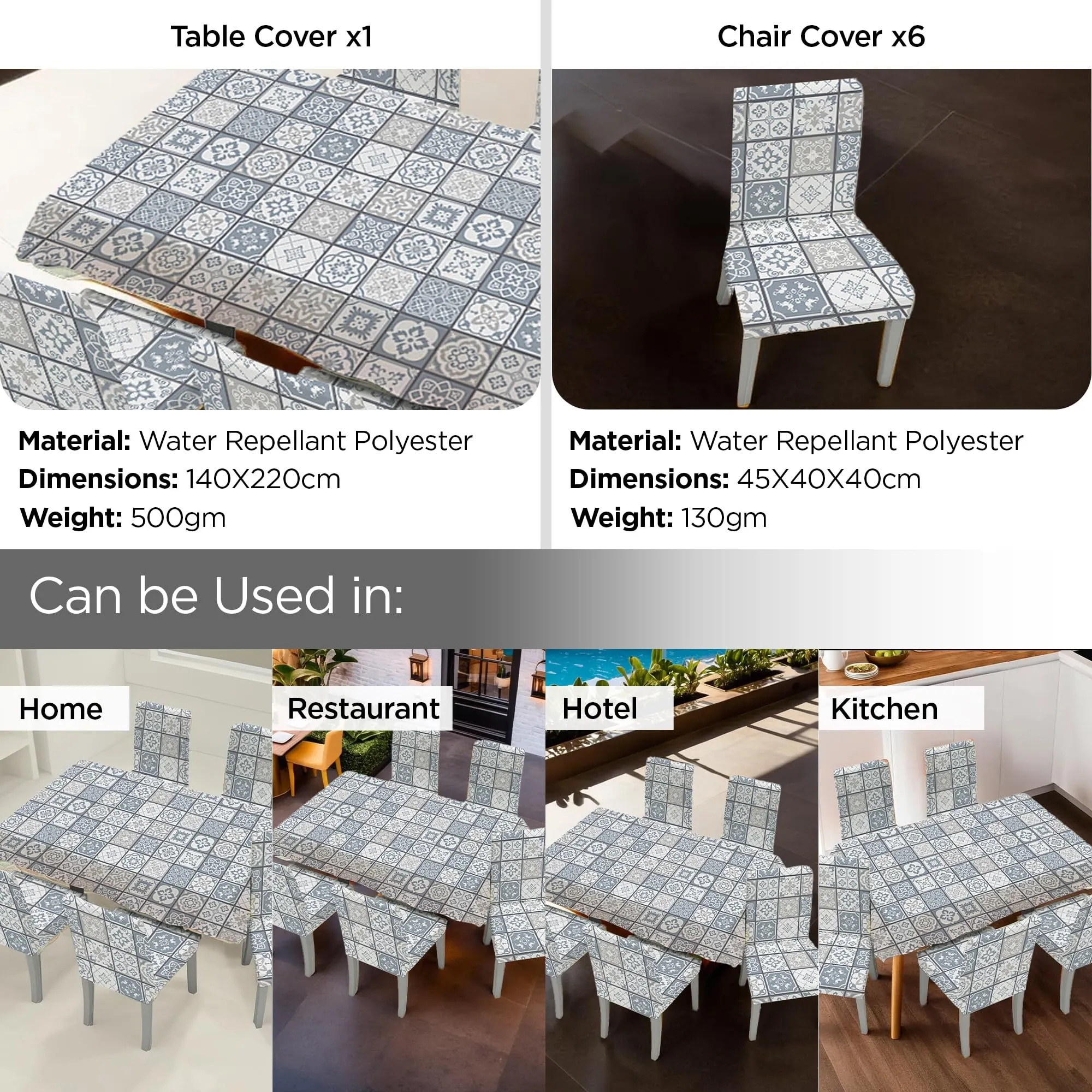 UMAI Dining Table Cloth | Dining Table Cover 6 Seater Cover Set | Water Proof Cloth Dust and Oil Repellent Washable | 6 Chairs 1 Table Cover| Check Pattern - White and Blue