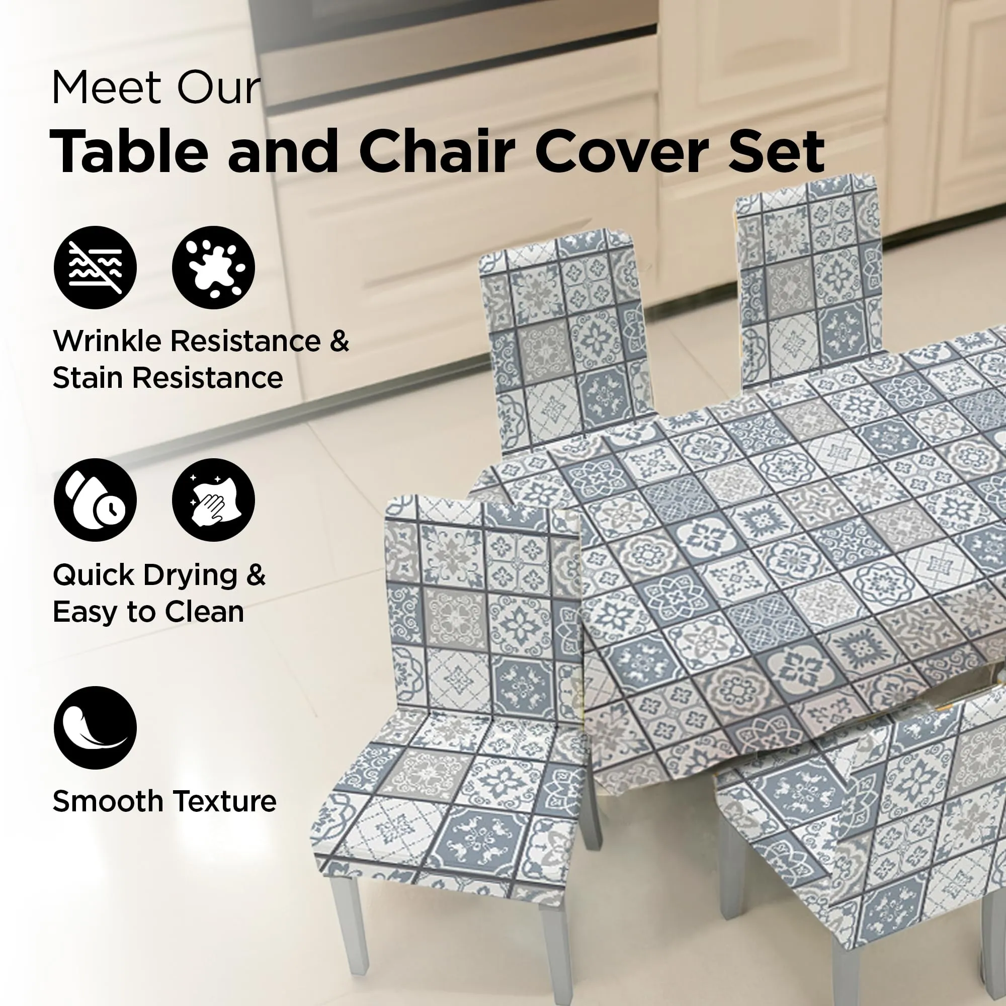 UMAI Dining Table Cloth | Dining Table Cover 6 Seater Cover Set | Water Proof Cloth Dust and Oil Repellent Washable | 6 Chairs 1 Table Cover| Check Pattern - White and Blue