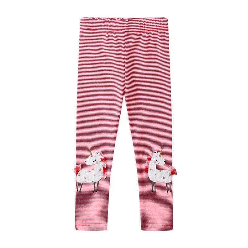 Unicorn Applique Striped Leggings