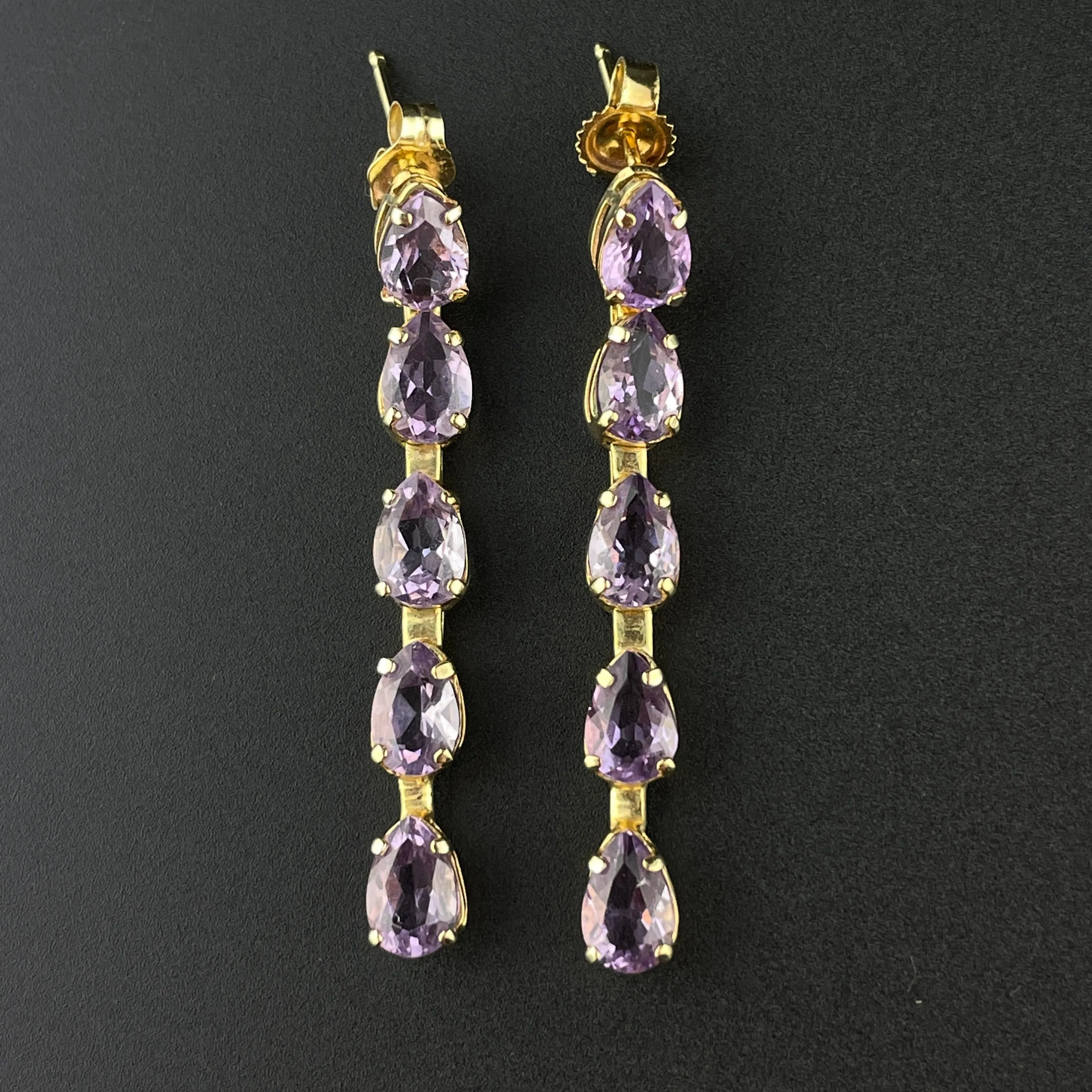 Vintage 14K Gold Five Stone Amethyst Stud Dangle Earrings