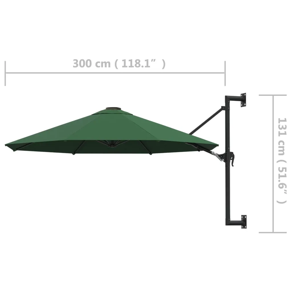 Wall-Mounted Parasol with Metal Pole 300 cm Green