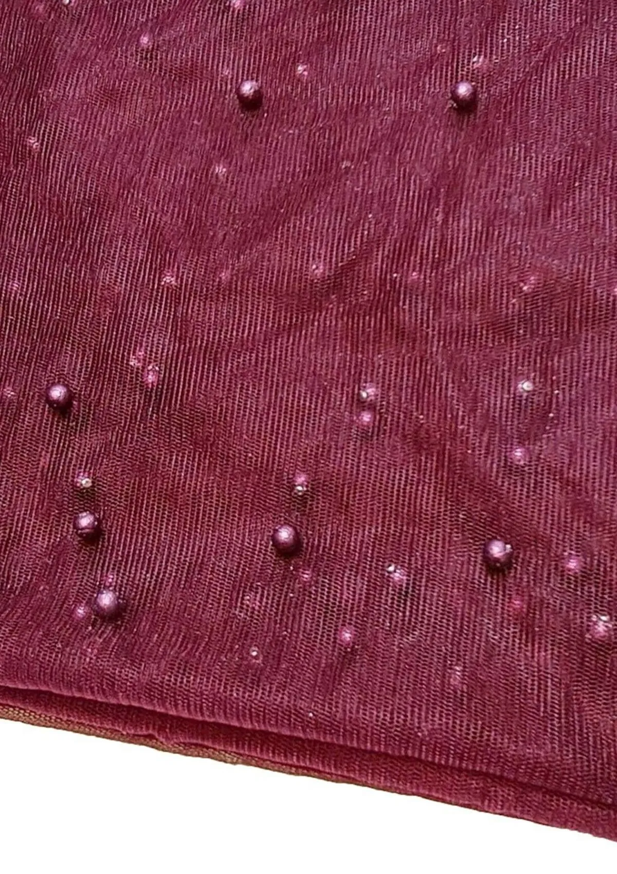 Wine 60" Net Fashion Studded Pearl Beaded Bridal Fabric Decoration/craft/dress/scarf