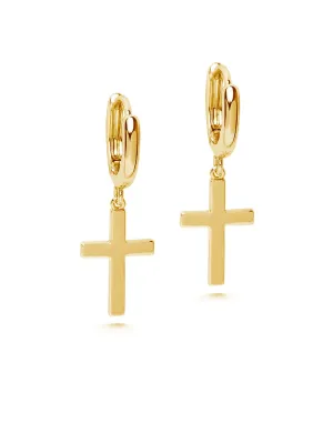 Women's Small Cross Earrings in Gold