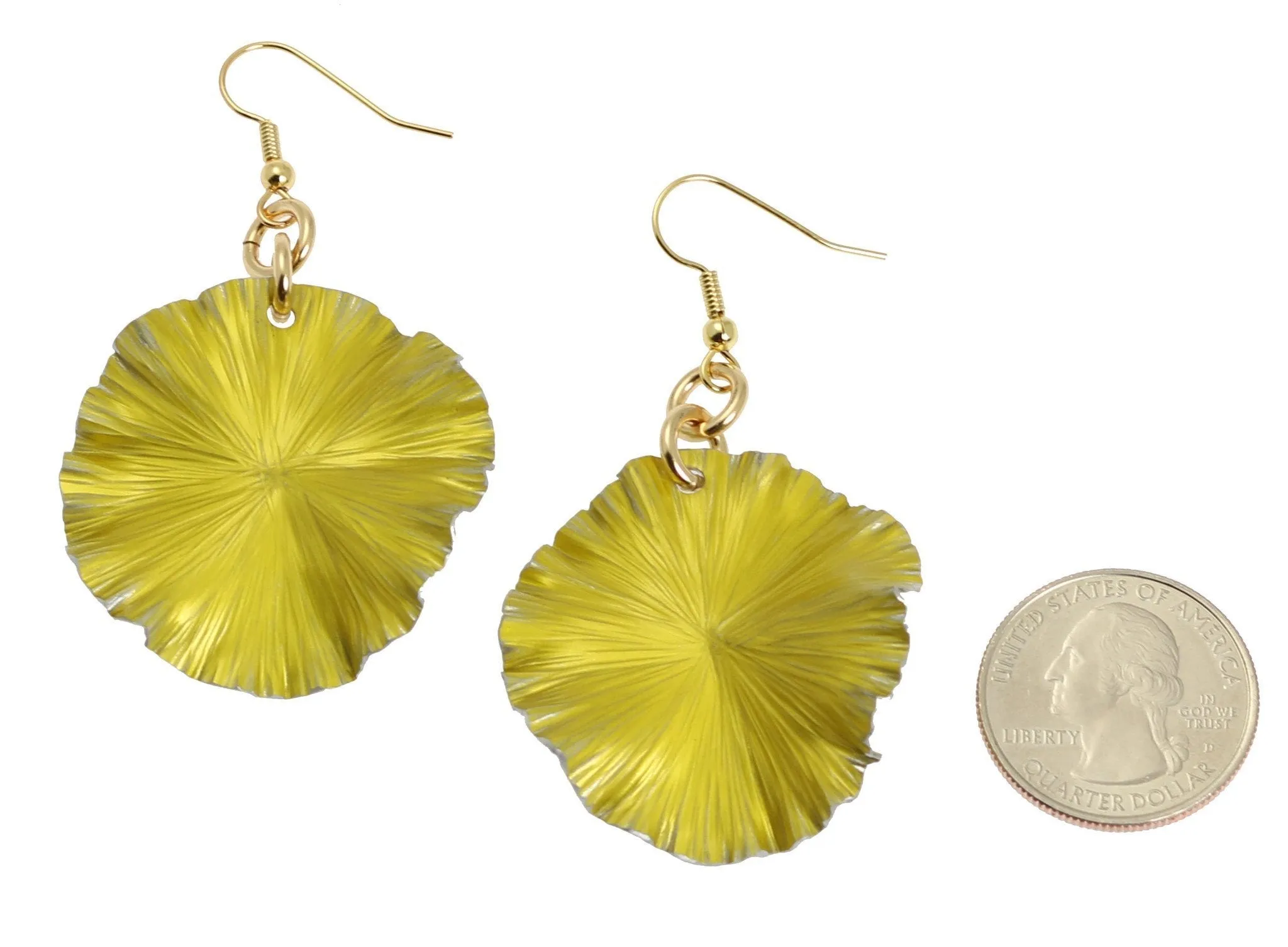 Yellow Anodized Aluminum Lily Pad Earrings - Medium