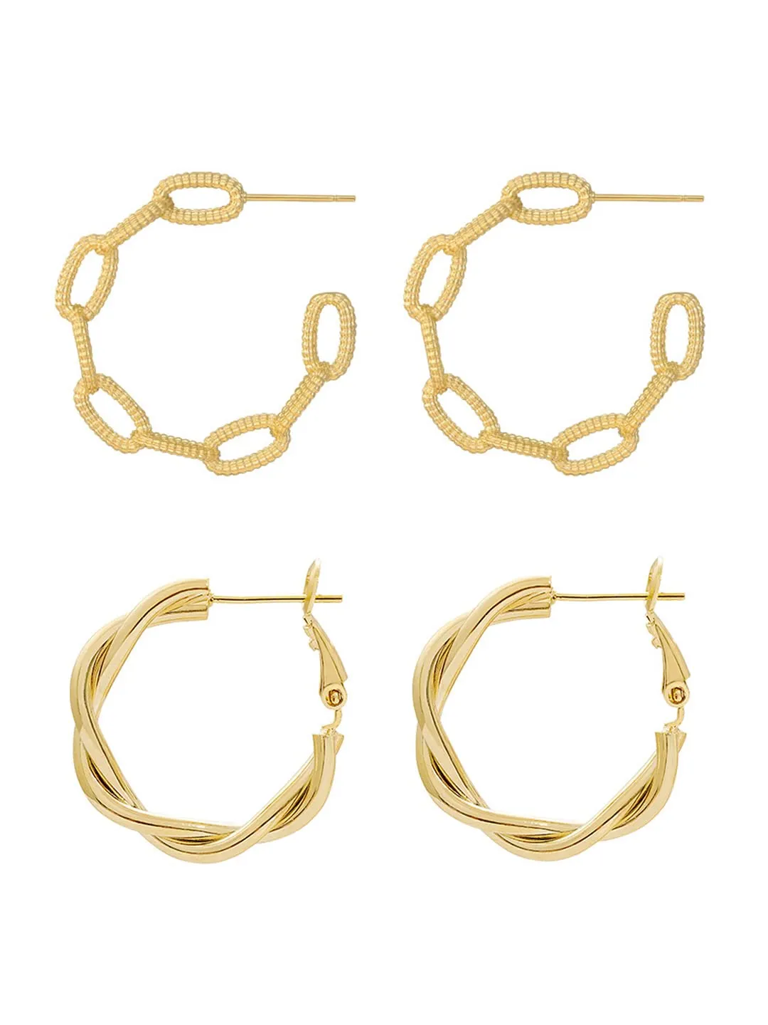 Yellow Chimes Earrings for Women and Girls Fashion Golden Hoop Earrings | Combo of 2 Pairs Gold Toned Twisted Hoops Earrings | Birthday Gift for Girls & Women Anniversary Gift for Wife