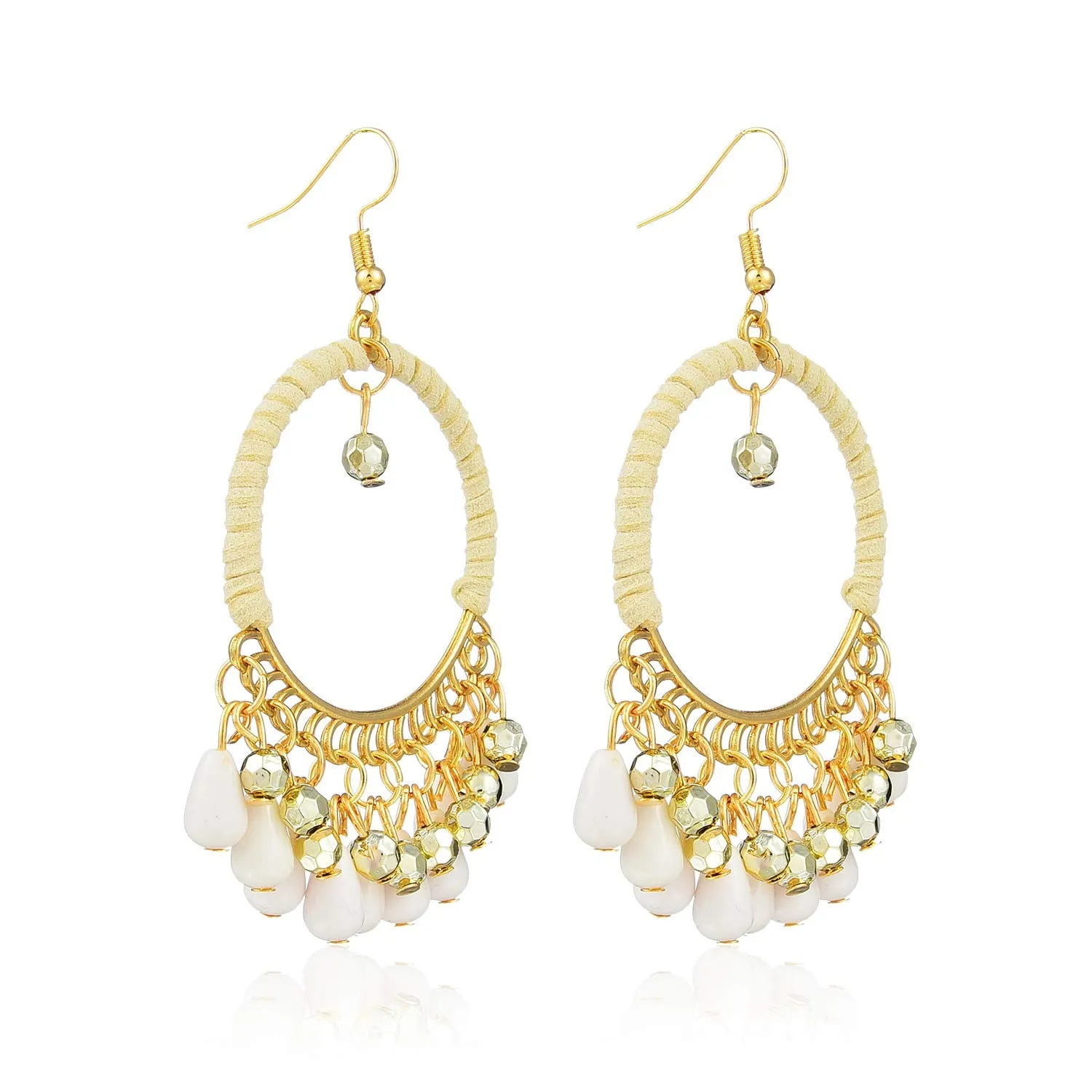 Yellow Chimes Ethnic Fusion Resin Leather White Chandbali Earring for Women & Girls