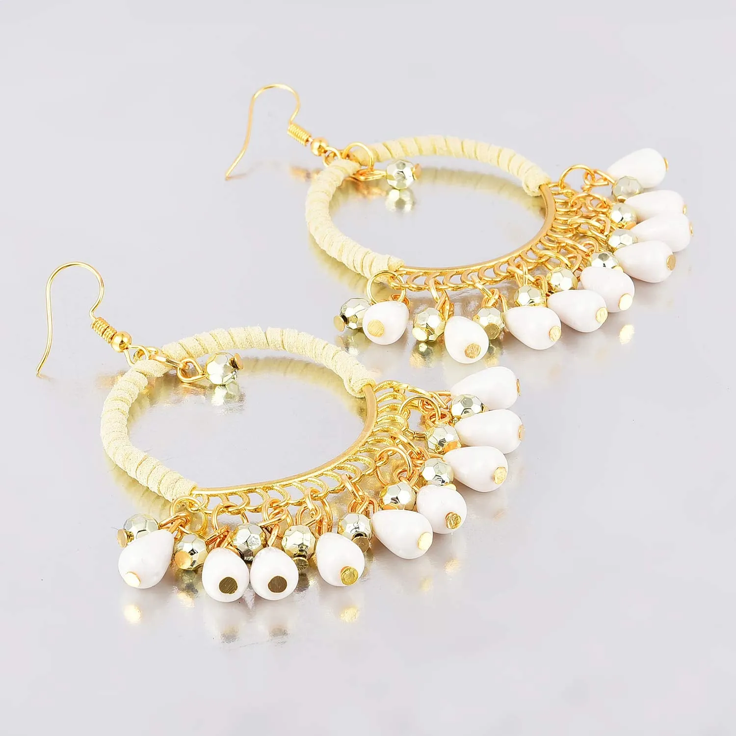 Yellow Chimes Ethnic Fusion Resin Leather White Chandbali Earring for Women & Girls