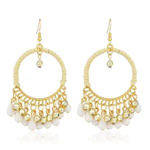 Yellow Chimes Ethnic Fusion Resin Leather White Chandbali Earring for Women & Girls