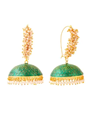 Yellow Chimes Meenakari Jhumka Earrings Handcrafted Gold toned Traditional Multicolor Jhumka/Jhumki Earrings for Women and Girls (Green Big Jhumka)